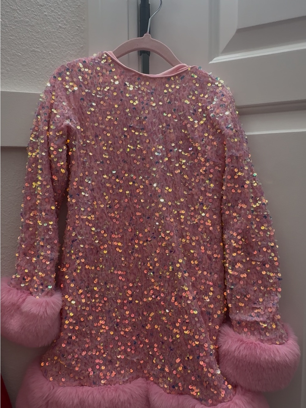 Lola + The Boys Pink Sequin & Faux Fur Girls' Party Dress